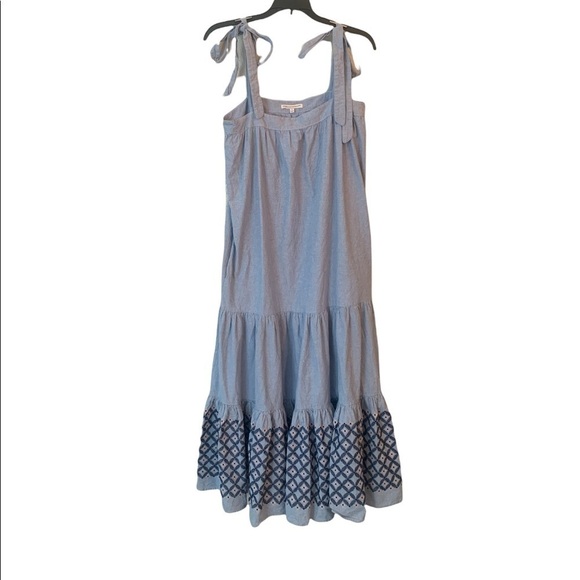 Rebecca Minkoff Lucy Embroidered-hem Midi Dress In Blue Chambray Size Small - Picture 3 of 9